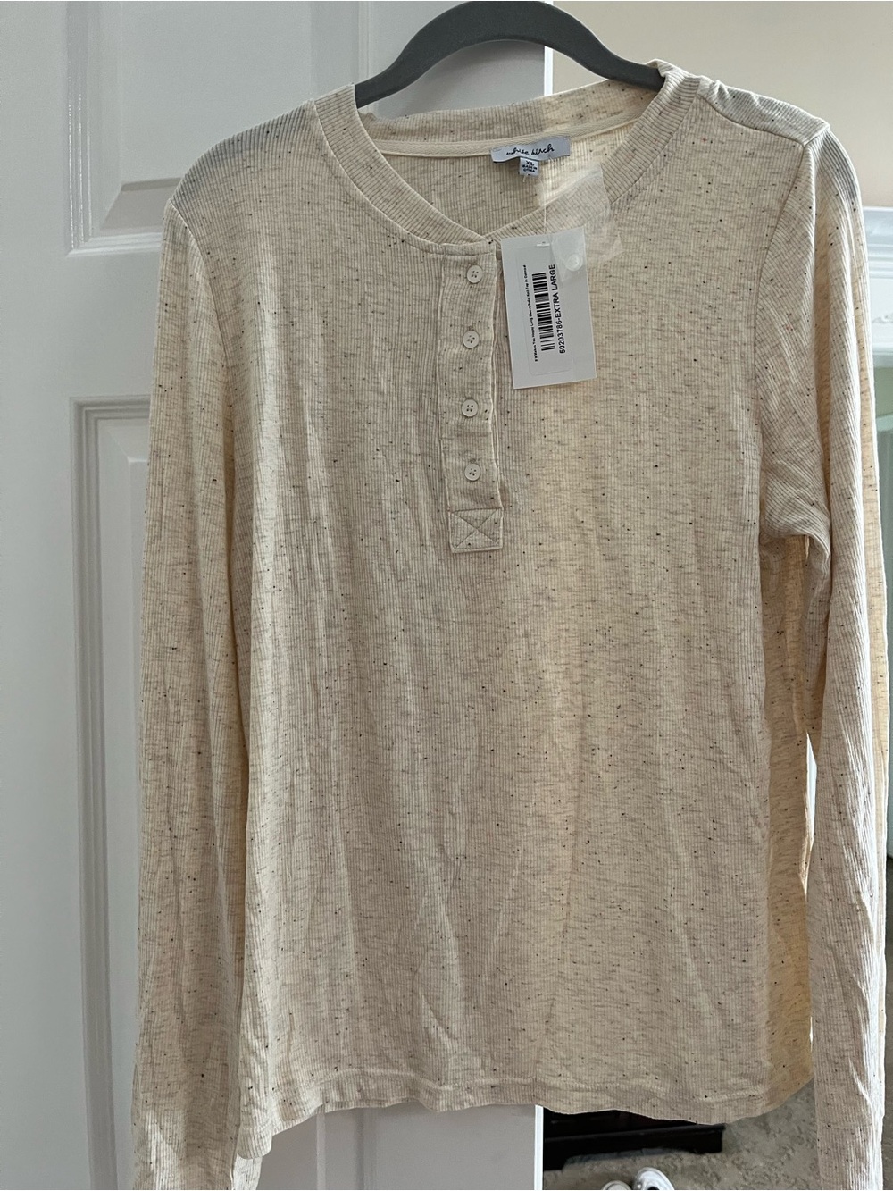 white birch Cream Speckled Ribbed Henley